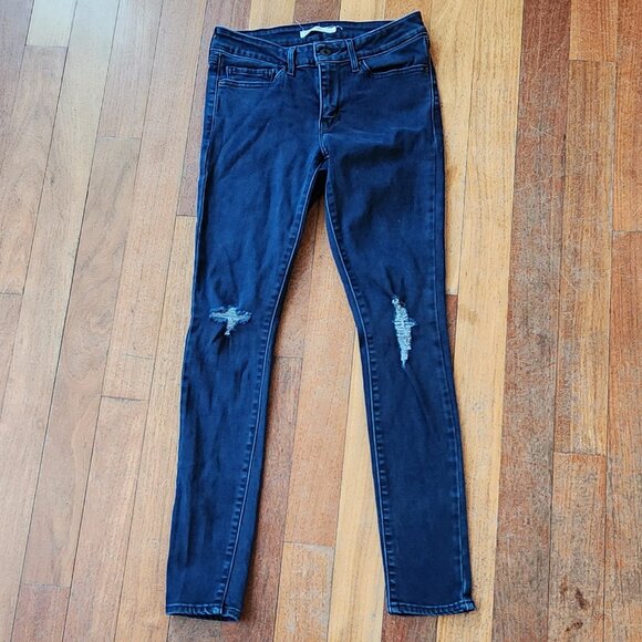 Levi's 711 Ripped Skinny Dark Wash Jeans Size 27 - Picture 4 of 16